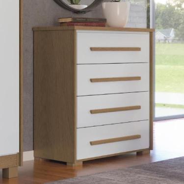 Imagem de Cômoda Grande com 4 Gavetas Angra Rimo - Móveis Rimo, Carvalho/Branco