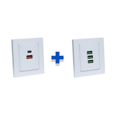 Imagem de Kit 2 Espelhos de Tomadas Duplo Reto com 2usb 3.5A 3Usb 5.2A - CONNECT