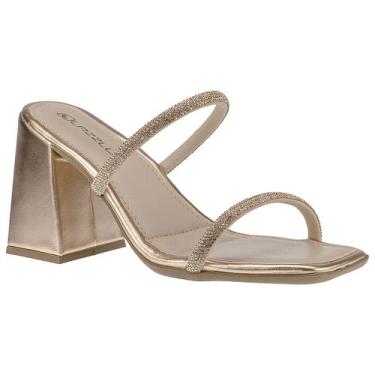 Imagem de Sandália Feminina Salto Bloco Grosso Tamanco Brilho Strass Quadrado Mé