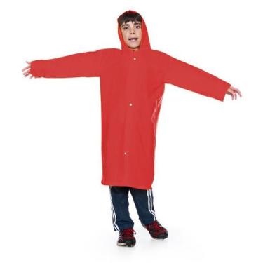 Imagem de Capa De Chuva Com Capuz Infantil Impermeável - Nikokit, P, Vermelho