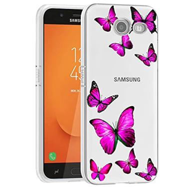 Imagem de Tothedu Capa para Galaxy J3 Prime/J3 Emerge/Express Prime 2/Amp Prime 2/J3 Mission/J3 Eclipse/J3 Luna Pro, capa protetora traseira de TPU transparente fina para Samsung Galaxy J3 2017 (borboleta rosa)