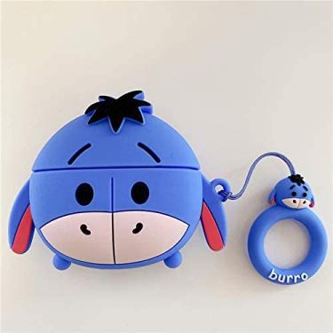 Imagem de Capa de silicone macio com anel para Apple AirPods Pro/Pro 2 2016 2022 modelo Eeyore cor azul burro animal desenho animado 3D anime animação divertida, adorável, adorável, clássico, crianças, meninas,