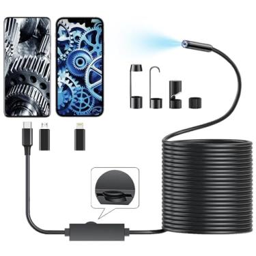 Imagem de Câmera endoscópio de 5 metros com luz para iPhone e Android, endoscópio impermeável 1920p HD IP67 com 8 luzes LED ajustáveis, câmera de cobra semi-rígida, câmera de inspeção de 7,9 mm