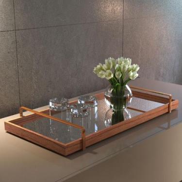 Imagem de Bandeja Decorativa Espelhada Madeira Alças Variadas - Zarco Interiores
