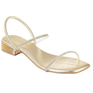 Imagem de Sandália Macia Feminina Salto Baixinho Casual Brilho Estilo - Cazzani,