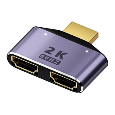 Imagem de QIANRENON Adaptador divisor HDMI 1 entrada e 2 saídas - 2K @ 60hz HD seletor bidirecional - conector HDMI 1 macho para 2 fêmeas, com luz LED