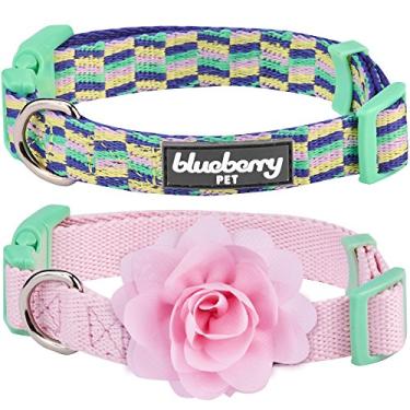 Imagem de Pacote com 4 estampas Blueberry Pet com 2 coleiras ajustáveis para cães e combinações com floral ou gravata borboleta destacávelBlueberry Pet (14.5"-20") Neck * 3/4" Wide