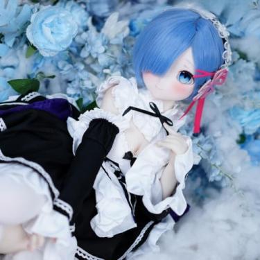 Imagem de Mozu Rem&Ram 1/2 Female Seamless Re:Zero Action Figures Full Silicone Material, JYDOLL 85cm Flexible Figure Dolls for Cosplay/Photography/Arts (Wig) (Rem)
