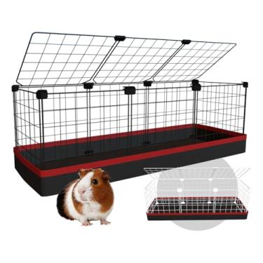 Imagem de Cercado Gaiola Porquinho da Índia 30x90cm com Bandeja Higiênica Tapete Impermeável Fácil de Limpar Cercadinho Pet (Tela Preta e Tapete Cinza)