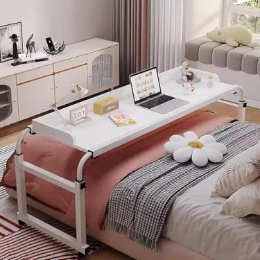 Imagem de Mesa para computador móvel com defletor de mesa, mesa móvel com altura ajustável, bandeja médica, bandeja de alimentos, mesa sobre cama, mesa de trabalho, branca