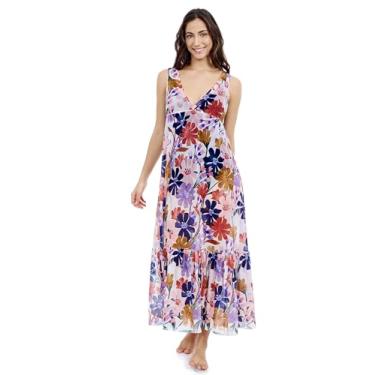 Imagem de Profile by Gottex Saída de praia Melody feminina multicolorida com decote em V e babados em camadas, roupa de banho essencial, Multi, GG