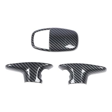 Imagem de Capa de Proteção para Botão de Mudança de Marcha, Padrão de Fibra de Carbono, Capa de Proteção para Decoração de Interiores de Carro, Conjunto de 3
