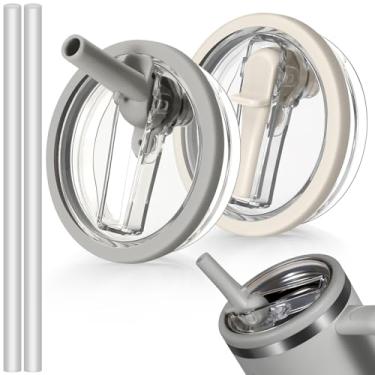 Imagem de ANTAND Tampa flip de canudo à prova de vazamento de 1,134 g para Stanley H2.0 Quencher Protour Tumbler, pacote com 2 tampas à prova de derramamento tampa de canudo de substituição para acessórios de
