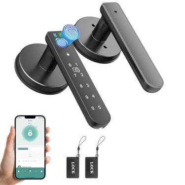 Imagem de BAFUWEIY Fechadura de porta com impressão digital, maçaneta inteligente 6 em 1 com controle de aplicativo/impressões digitais/cartões IC/senhas/2 chaves, maçaneta biométrica de impressão digital para