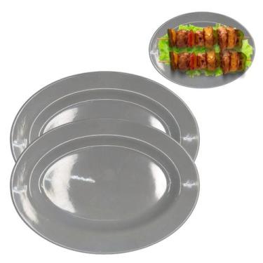 Imagem de 2 Travessas em Melamina Prato Oval 25cm Cinza Porções - Sk