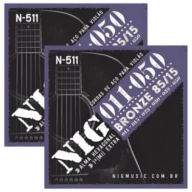 Imagem de Kit Com 02 Jogos De Cordas Para Violão Aço Folk Bronze 85/15 Nig 011