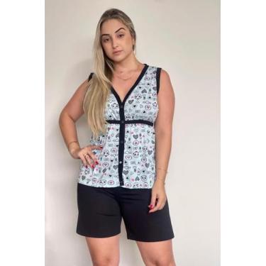 Imagem de Pijama Feminino Regata Aberto Botões Amamentação Cirurgico - PIJAMAS V