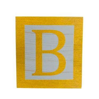 Imagem de Cubo Azul Letra Amarela com Aplique Festa Chá de Bebê Decoração 8x8x8 