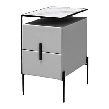 Imagem de Mesa de cabeceira inteligente de luxo com carregamento sem fio USB mini mesa lateral com luz LED de indução e 2 gavetas armário de armazenamento para quarto/sala de estar/móveis de escritório A (Cor: