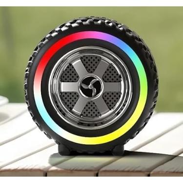 Imagem de Caixa Bluetooth Alto-falante Roda Pneu Decorativa Potente Radio FM Led RGB Colorido Entrada USB TF-Card