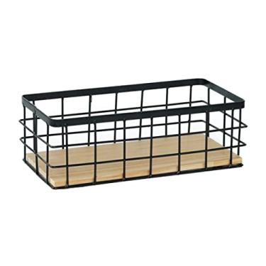 Imagem de Cestas de armazenamento de arame, bandeja de armazenamento montada na parede, caixas organizadoras de quarto com base de madeira 29 x 13 x 10 cm