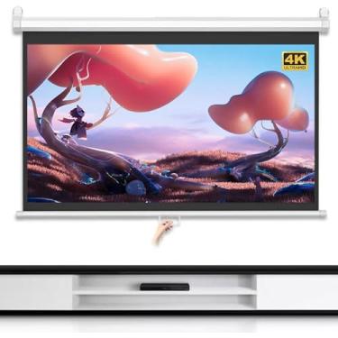 Imagem de Tela do projetor Batinga automática de 60 polegadas, Manual da tela do projetor Puxação 16: 9, 4: 3, 4K HD 3D Tela de projeção de montagem de parede de teto 3k, para cinema em casa, 60 "(16: