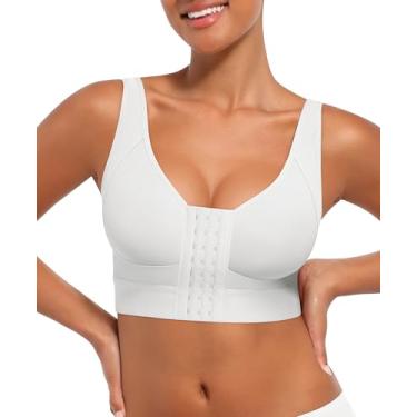 Imagem de FeelinGirl Sutiã de compressão pós-cirurgia com fecho frontal sem aro e alças ajustáveis, Branco, XGG