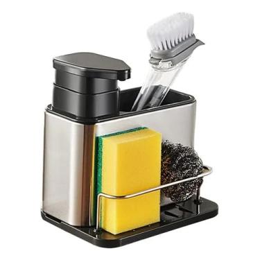 Imagem de Porta Detergente Aço Inox com Dispenser para Sabão Líquido e Suporte para Esponja Escorredor Talheres – Organize sua Cozinha com Estilo e Praticidade