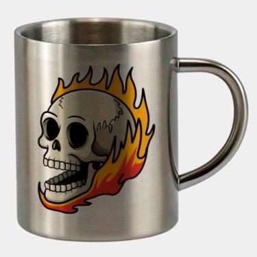 Imagem de Caneca de Inox Premium Prateada 400ml CAVEIRA CHAMAS 4  - Criatics