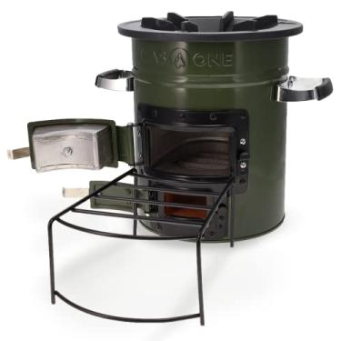 Imagem de GasOne Rocket Stove – Fogão a lenha Premium Camping – Fogão de foguete de acampamento isolado para mochila, caminhadas, RV e sobrevivência – Kit de fogão a barril com alças de silicone – Verde militar