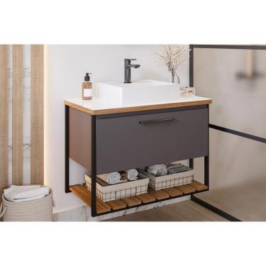 Imagem de Bancada De Banheiro Suspenso Vitta-caribe 1pta C-cuba E Tampo Vidro 60 Cm Titanium Mgm