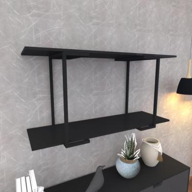 Imagem de Prateleira Industrial Suspensa Estante Parede Nicho Preta Cozinha Escritorio Sala Quarto Infantil