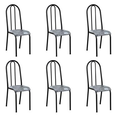 Imagem de Kit 6 Cadeiras De Cozinha Flórida Estampado Pará Cinza Pés De Ferro Preto