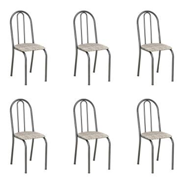 Imagem de Kit 6 Cadeiras De Cozinha Califórnia Estampado Rattan Bege Pés De Ferro Preto