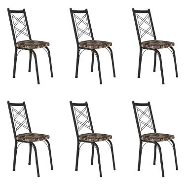 Imagem de Kit 6 Cadeiras De Cozinha Delaware Estampado Mosaico Palha Pés De Ferro Preto