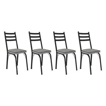 Imagem de Kit 4 Cadeiras De Cozinha Luisiana Estampado Platina Pés De Ferro Preto