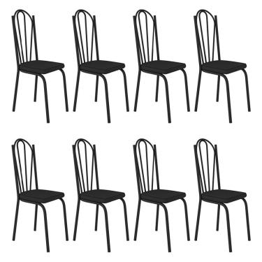Imagem de Kit 8 Cadeiras De Cozinha Alabama Corino Preto Pés De Ferro Preto