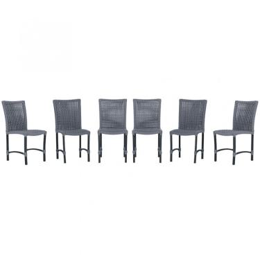 Imagem de 6 Cadeiras De Jantar Cannes De Alumínio Pintura Preta Trama Prata