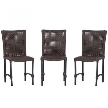 Imagem de 3 Cadeiras De Jantar Cannes De Alumínio Pintura Preta Trama Marrom