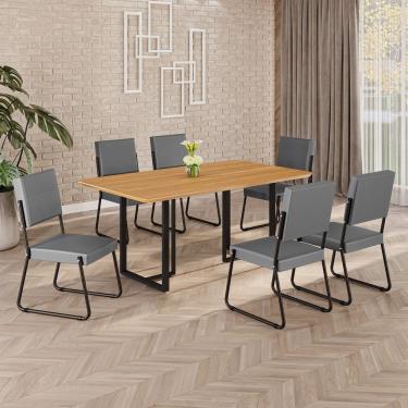 Imagem de Conjunto Sala De Jantar Mesa 160x90cm Base Lunna Tampo Mdf Napoli Grafite - Preto