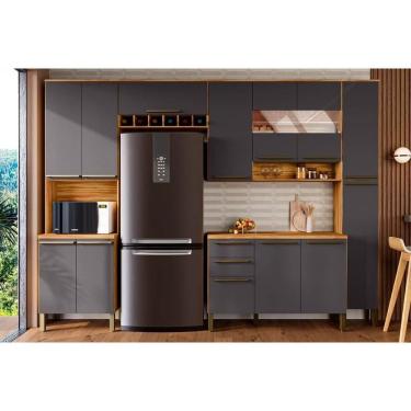 Imagem de Kit Cozinha Modulada 5 Peças Nápoli Prime 2 Aéreos + 1 Balcão + 1 Paneleiro + 1 Torre Quente C5p97 Amendoa Grafite Ronipa