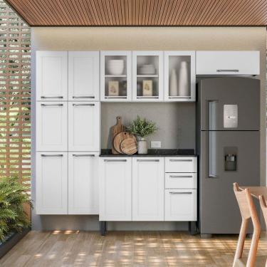 Imagem de Cozinha Compacta Em Aço 4 Peças 13 Portas Sendo 3 Com Vidro 2 Gavetas Itatiaia Florença Branco Neve