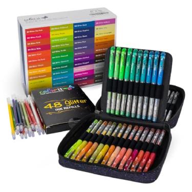 Imagem de ColorIt Canetas de gel com glitter para colorir – pacote com 96 com 48 canetas de gel de glitter premium e 48 refis com 1 estojo de viagem – cores vibrantes para diário, escrita, livros de colorir
