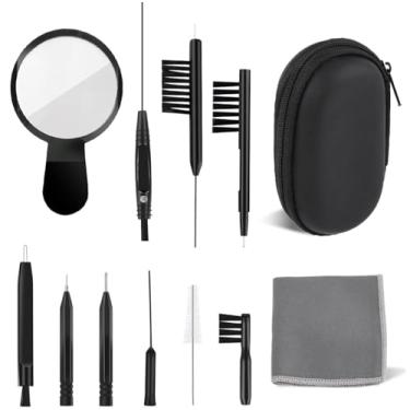 Imagem de WXJ13 Kit de limpeza de aparelho auditivo, 13 peças, inclui escovas de nylon, lupa, haste de ventilação, chave de fenda, capa para fones de ouvido, plugues de ouvido, orifícios de carregamento de