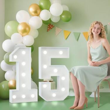 Imagem de JoyMuse Letreiro de 6 m, números 15, grandes 15 números iluminados para decorações de aniversário de 15 anos, luz branca fria, placa de 15 anos, número 15, decoração para festa de aniversário de