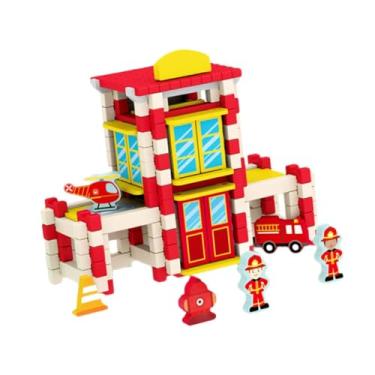 Imagem de YIJU Conjunto de construção de casas de madeira Conjunto de modelos de construção Presente de aniversário Brinquedo educativo criativo para crianças, Corpo de Bombeiros