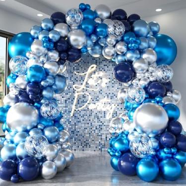Imagem de 132 peças guirlanda de balões de prata azul metálico azul claro prata confete balão arco kit casamento aniversário celebração chá de bebê