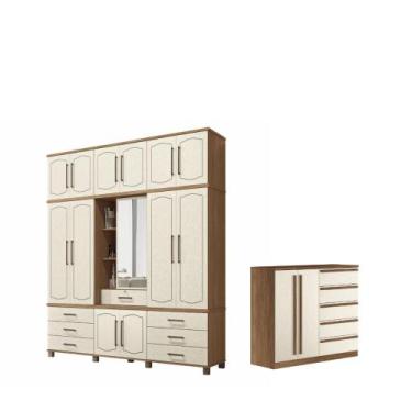 Imagem de Kit Guarda Roupa e Cômoda Tóquio Jatoba Areia - CASA H