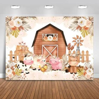 Imagem de 3 x 2,4 m, cenário de fazenda, floral, celeiro, animal, fotografia, desenho animado, animal de fazenda, aniversário, chá de bebê, decoração de festa, banner, decoração de mesa de bolo, adereços de