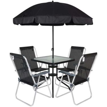 Imagem de Conjunto Petrópolis para Jardim com Mesa Cadeira e Guarda Sol 86207 Preto BEL